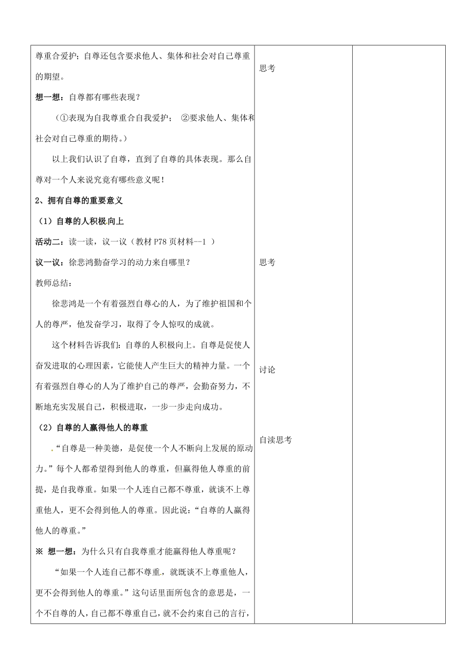 山东省郯城县第三初级中学七年级政治上册《做自尊自信的人》教案新人教版.doc