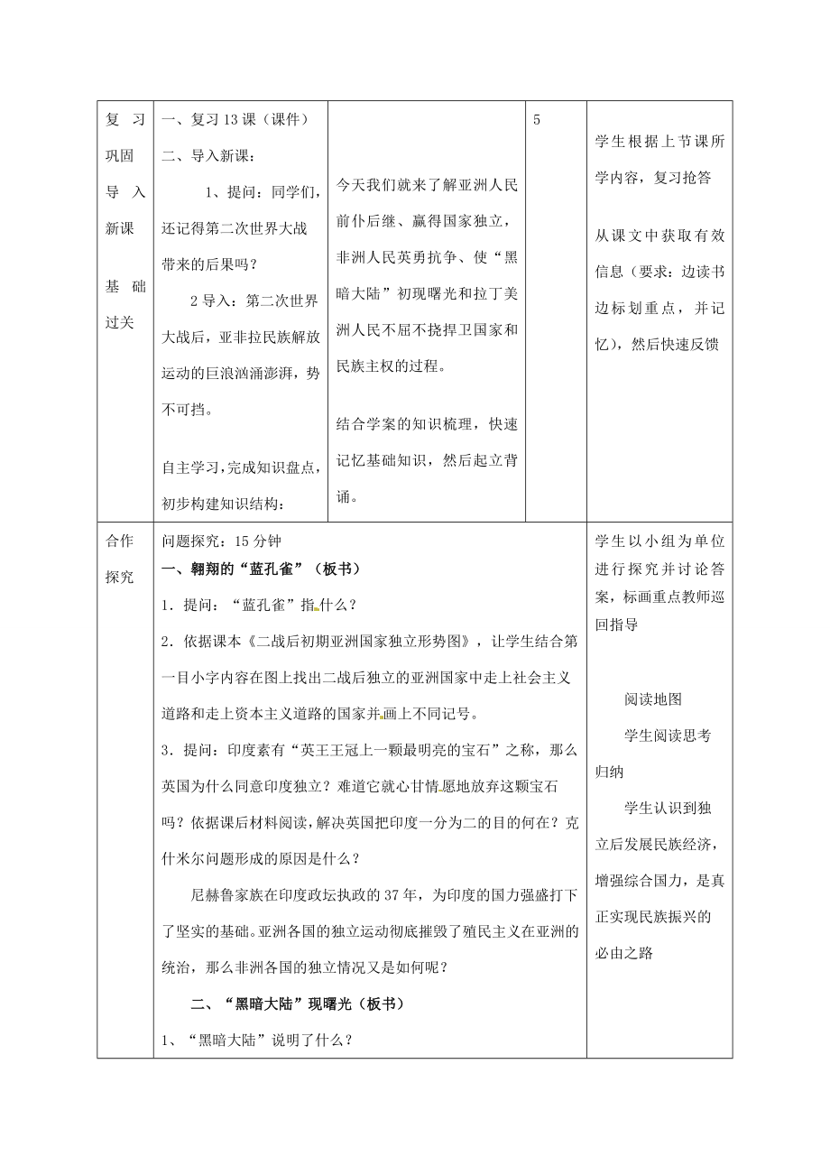 山东省邹平县实验中学九年级历史下册第14课殖民废墟上的重建教案北师大版.doc