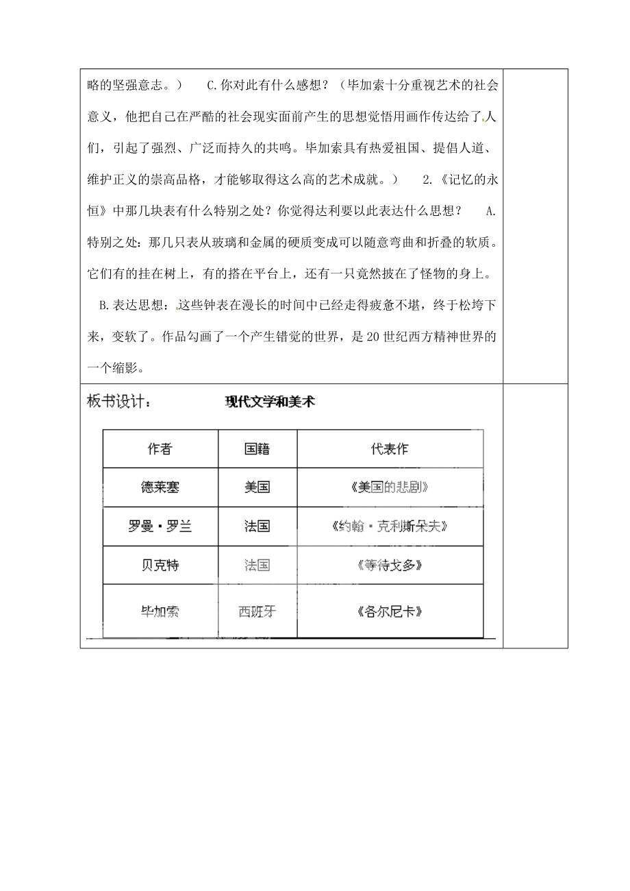 山东省青岛市黄岛区海青镇中心中学九年级历史下册18现代文学和美术教案新人教版.doc