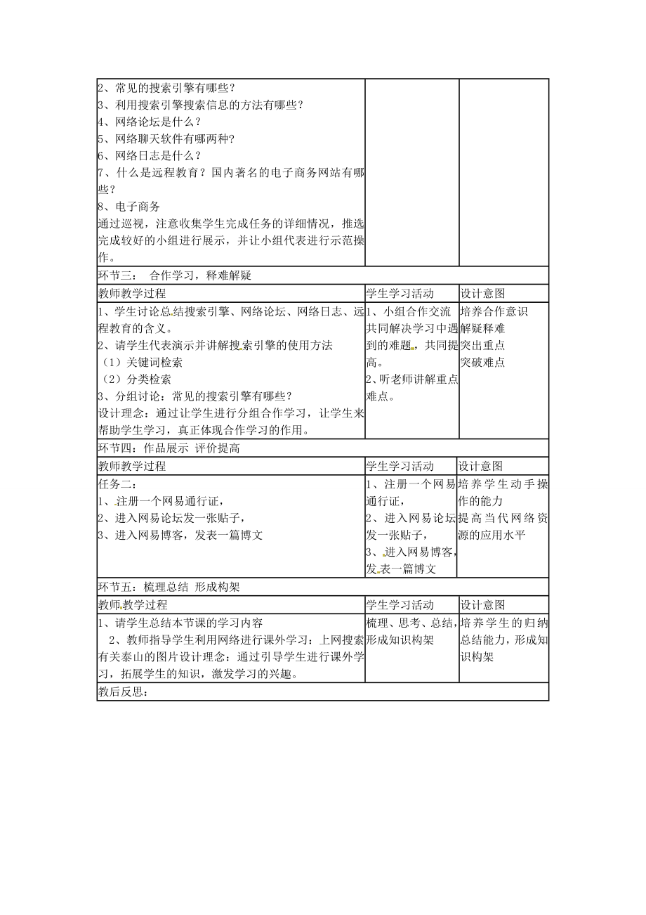 山东省郯城第三中学初中信息技术2.4互联网的应用教案.doc