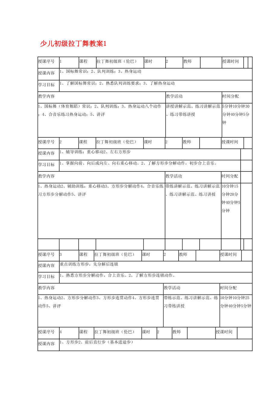 少儿初级拉丁舞教案.doc