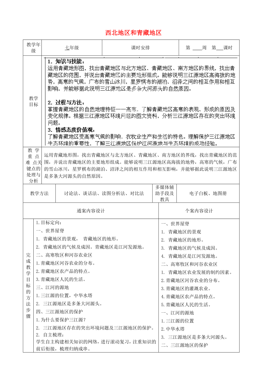 山东省烟台市黄务中学七年级地理下册5.3西北地区和青藏地区复习教案新人教版五四制.doc