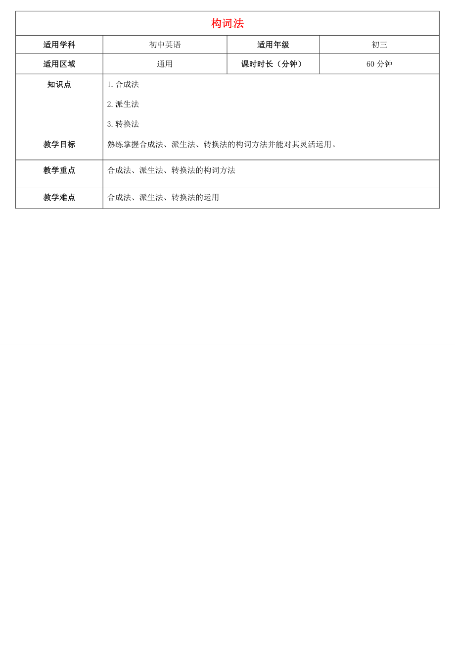 天津学大教育信息咨询有限公司中考英语专题复习熟记构词法教案人教版初中九年级全册英语教案.doc