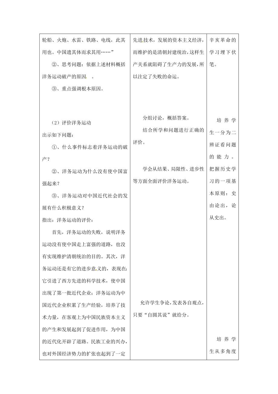 安徽省枞阳县钱桥初级中学八年级历史上册第二单元第6课洋务运动配套教案新人教版.doc