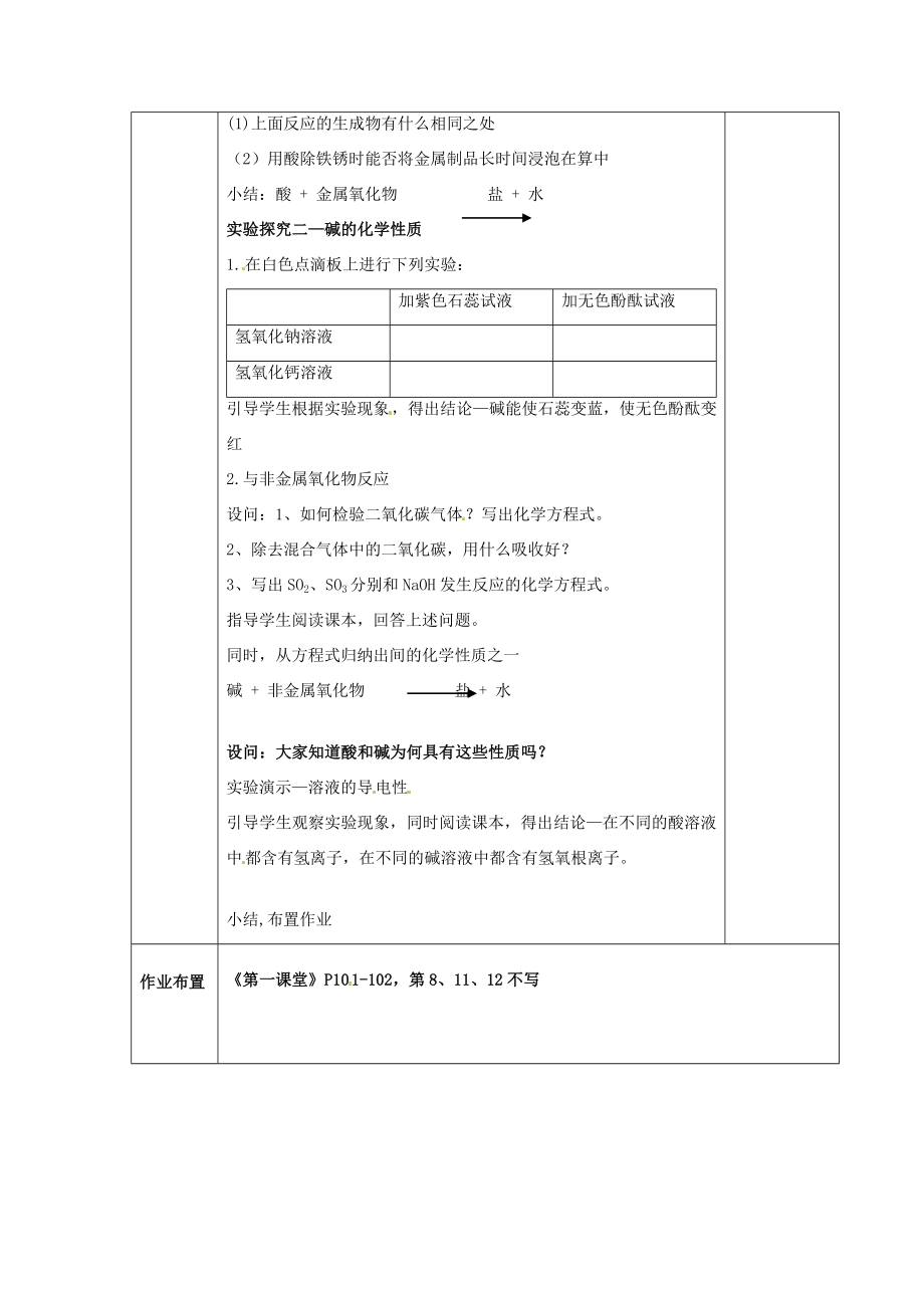 广东省珠海十中九年级化学下册《10.1常见的酸和碱（第四课时）》教案新人教版.doc