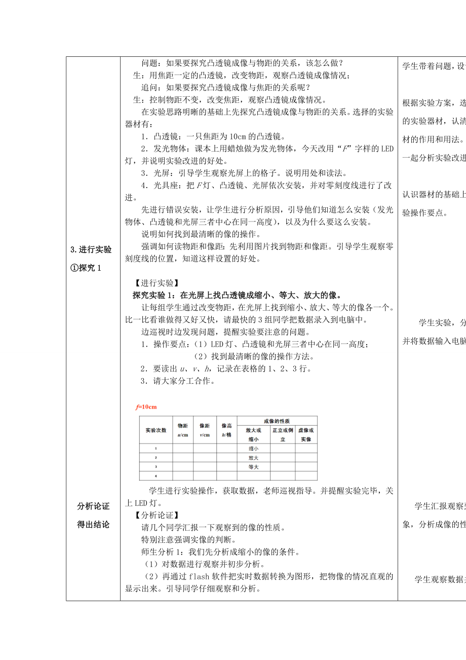 春八年级科学下册2.3《凸透镜成像》教案（新版）华东师大版（新版）华东师大版初中八年级下册自然科学教案.doc