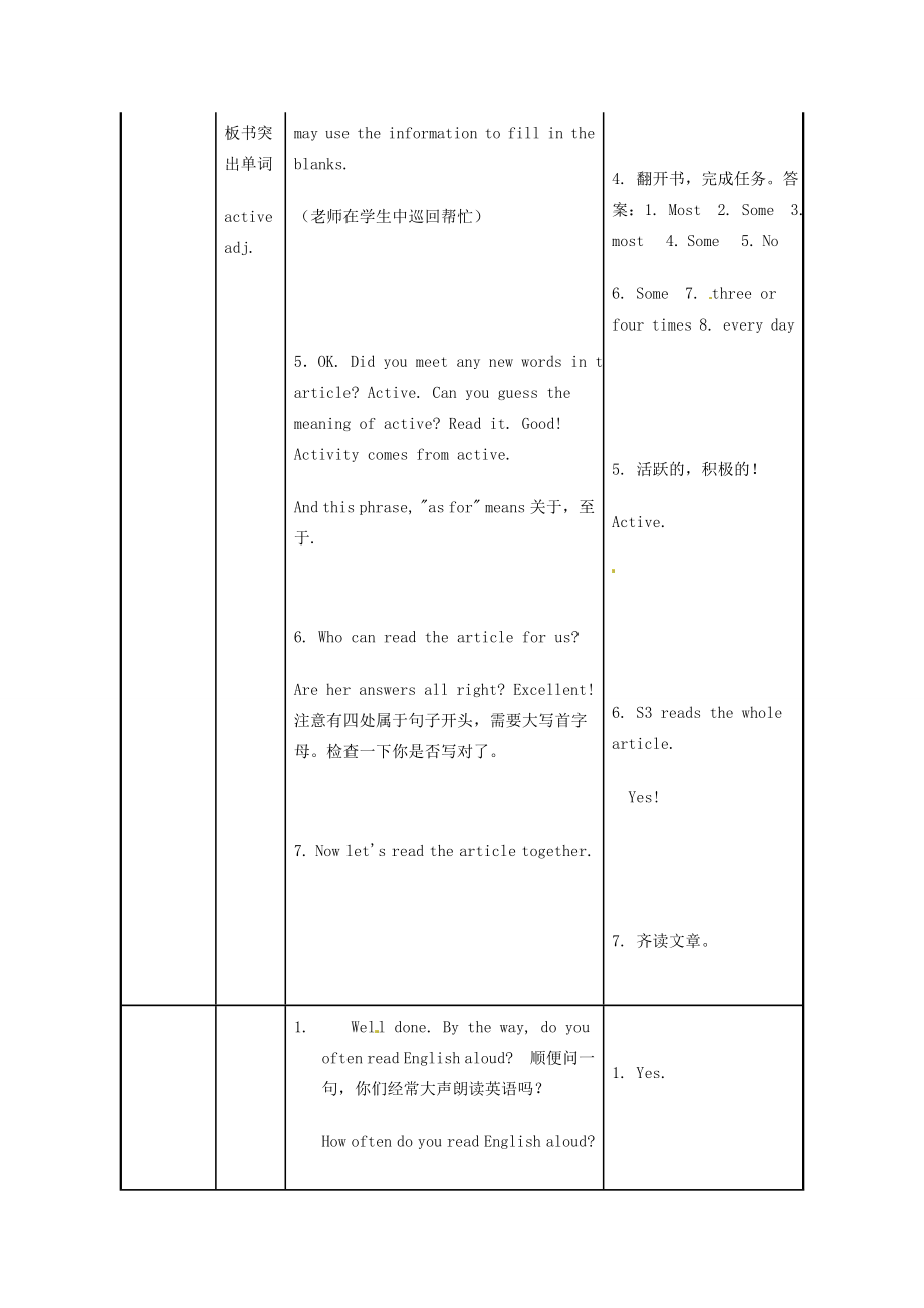 广东省汕头市铜盂中学八年级英语上册《Unit1Howoftendoyourcise》第二课时教案人教新目标版.doc