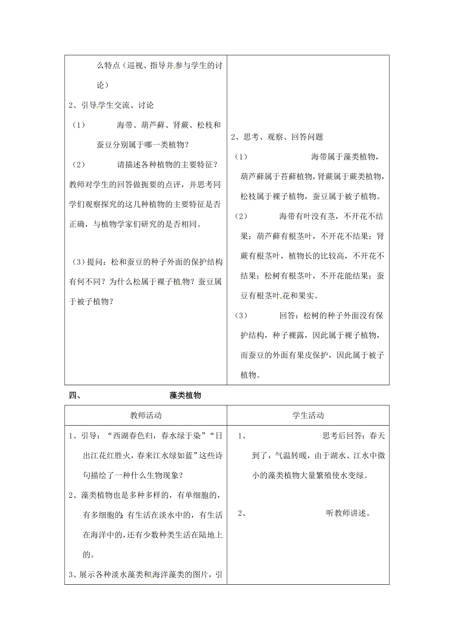 春八年级生物下册22.3植物的主要类群教案（新版）北师大版（新版）北师大版初中八年级下册生物教案.doc