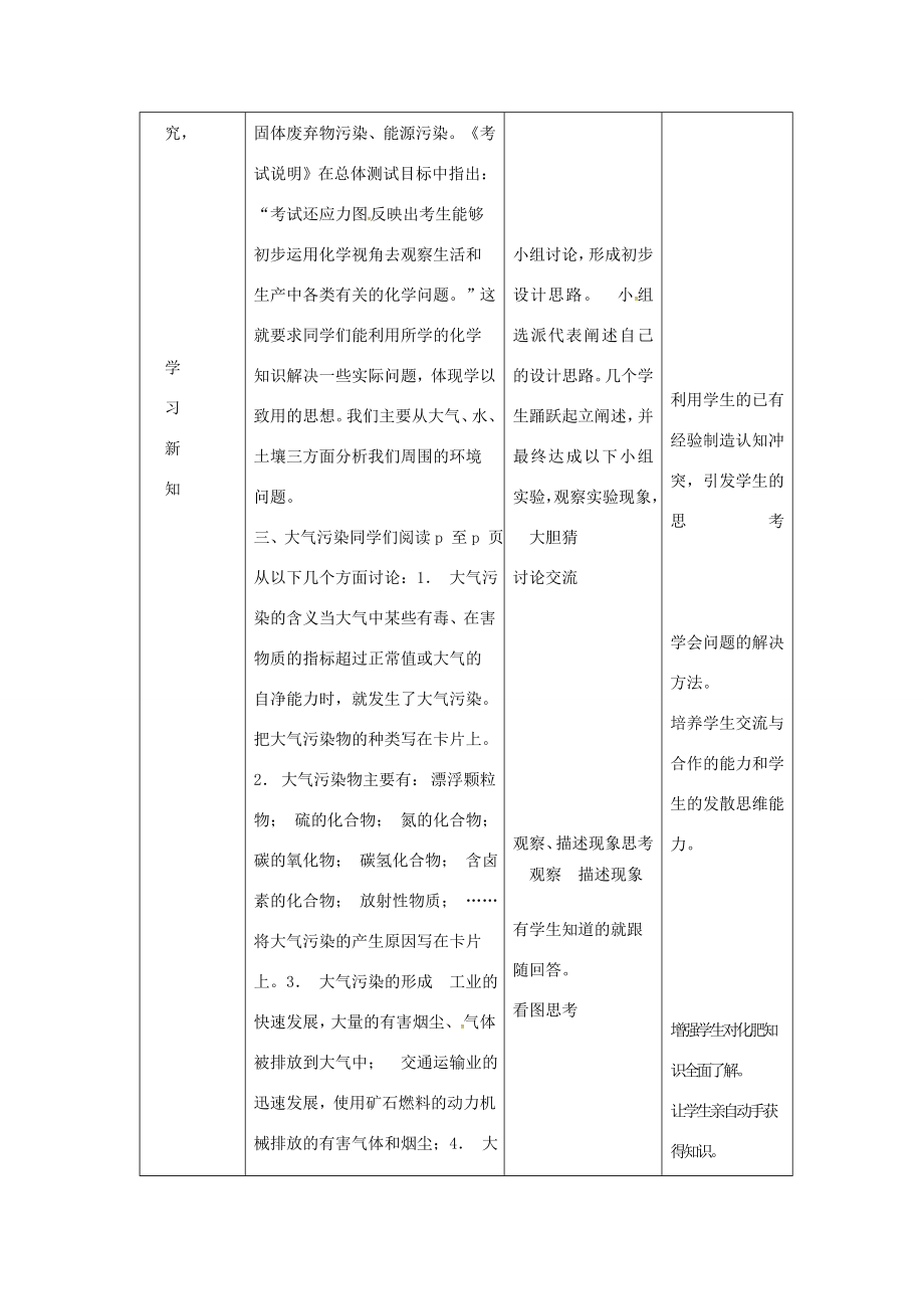 山东省莱州市沙河镇九年级化学全册第六单元化学与社会发展第四节化学与环境保护教案鲁教版五四制鲁教版五四制初中九年级全册化学教案.doc