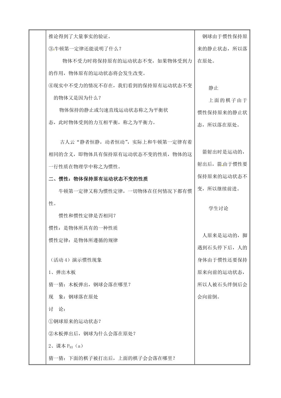 校八年级物理下册9.2牛顿第一定律教案苏科版苏科版初中八年级下册物理教案.doc