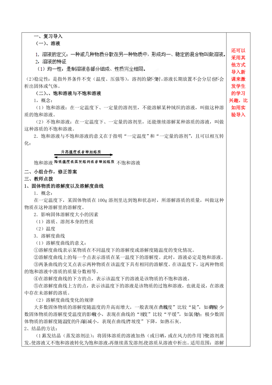 山东省龙口市南山双语学校九年级化学上册第一单元溶液专题复习教案2鲁教版.doc