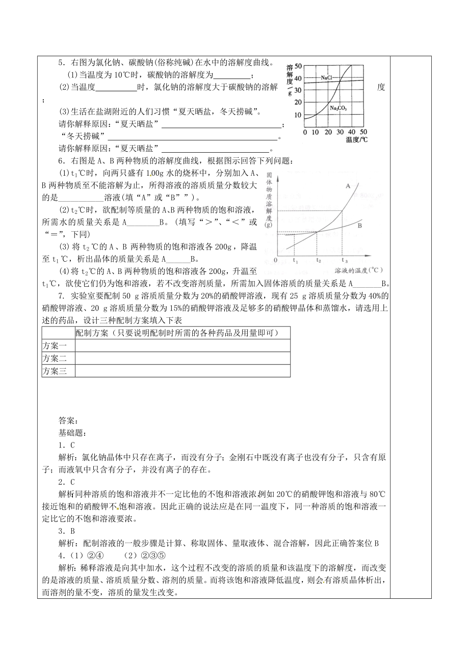 山东省龙口市南山双语学校九年级化学上册第一单元溶液专题复习教案2鲁教版.doc