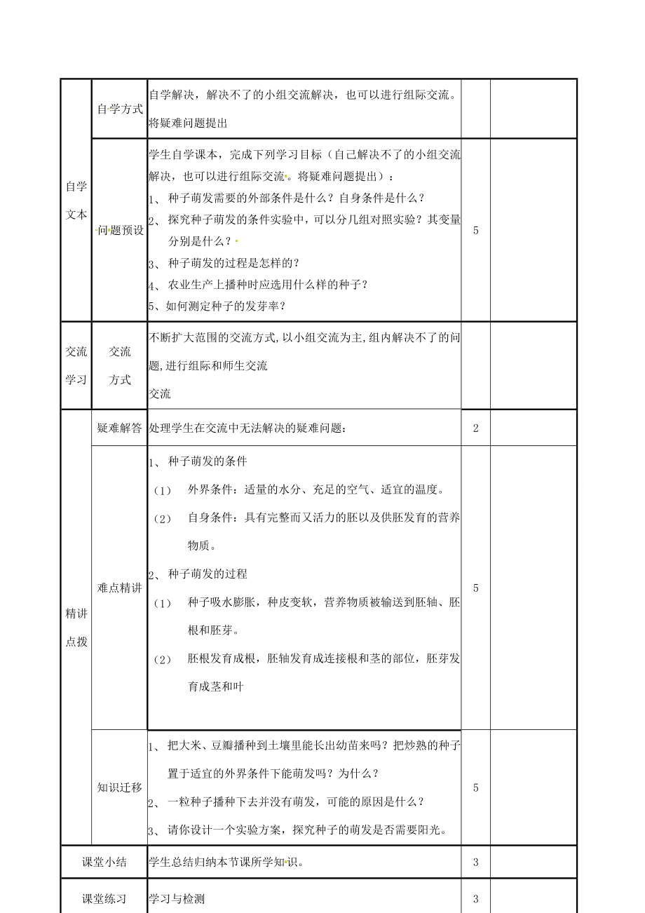 山东省邹平县实验中学八年级生物上册《4.1.4种子的萌发》教案1济南版.doc