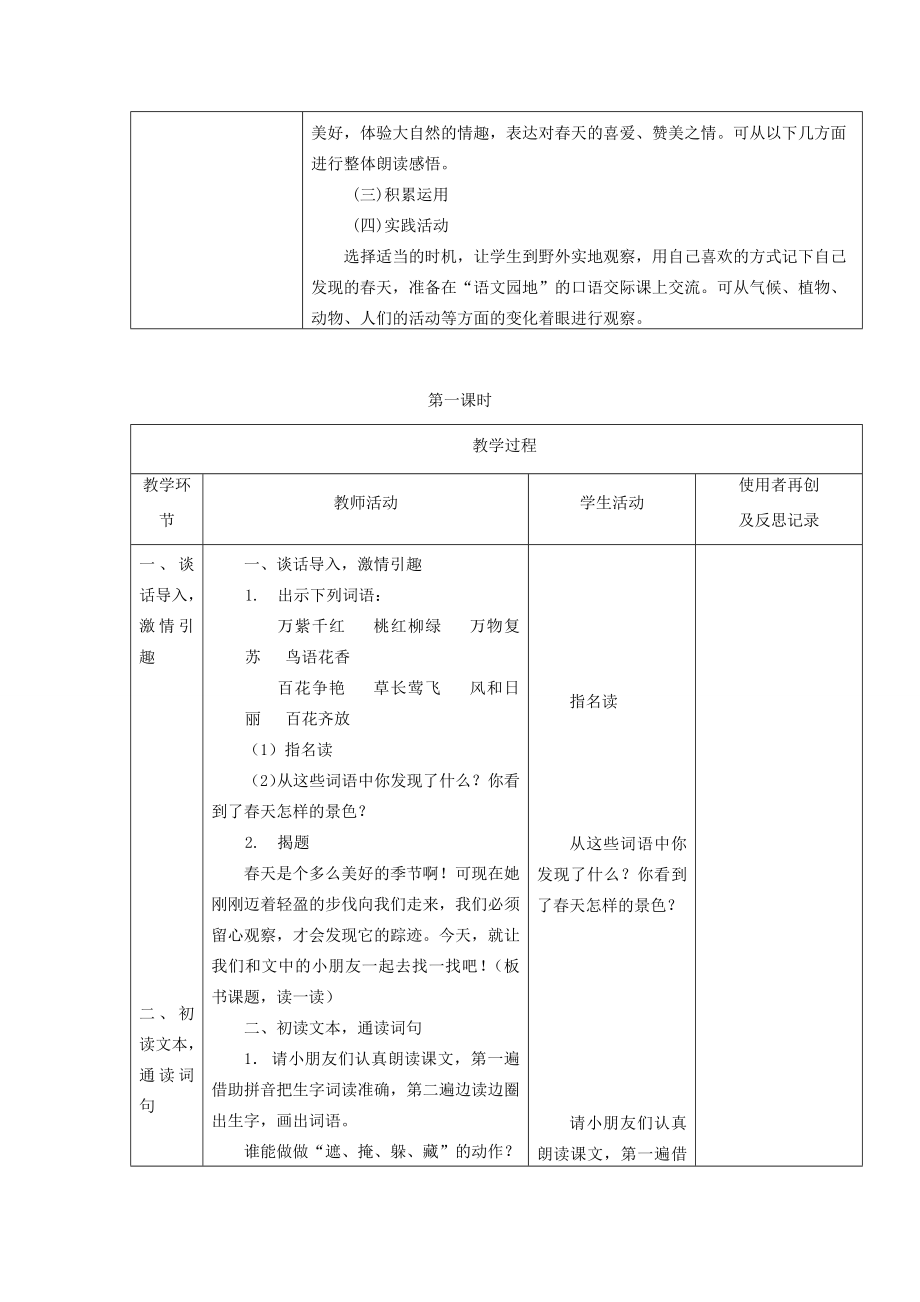 春二年级语文下册课文12《找春天》教案精选1新人教版新人教版小学二年级下册语文教案.docx