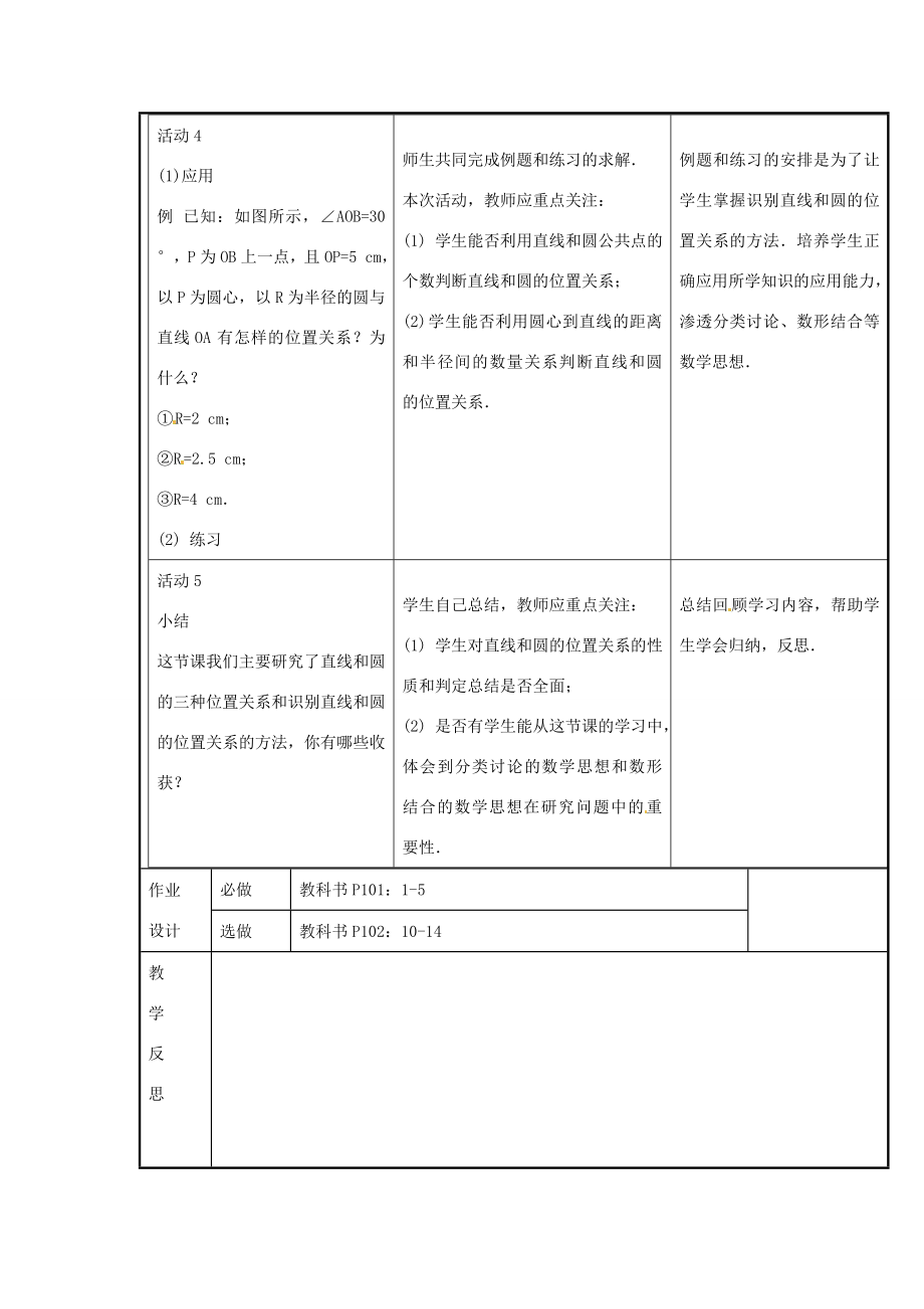 新疆精河县九年级数学上册第24章圆24.2点和圆、直线和圆的位置关系24.2.2直线和圆的位置关系教案（新版）新人教版（新版）新人教版初中九年级上册数学教案.doc