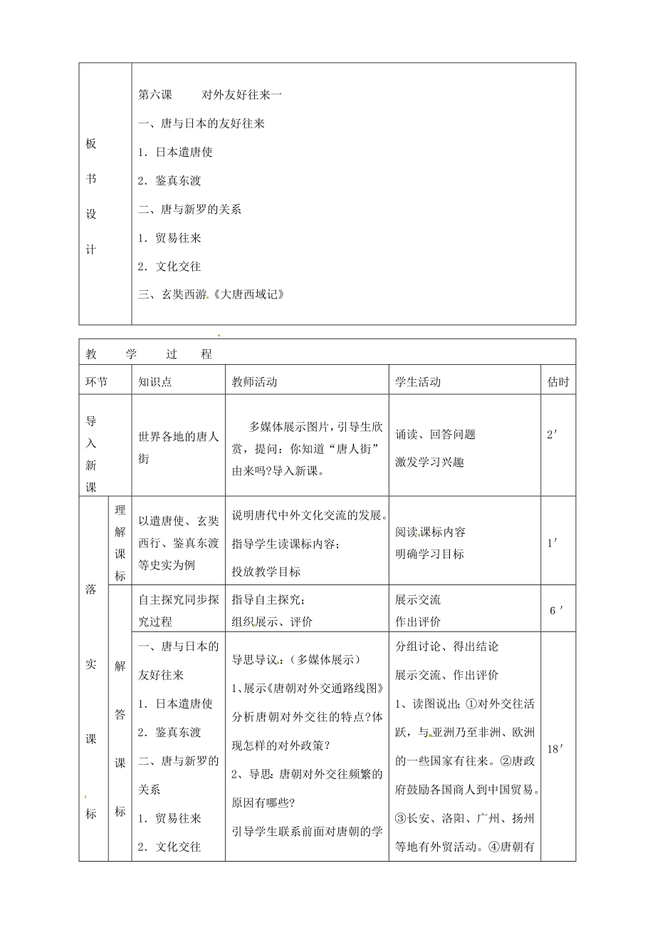 山东省临沭县第三初级中学七年级历史下册《第6课对外友好往来》教案新人教版.doc