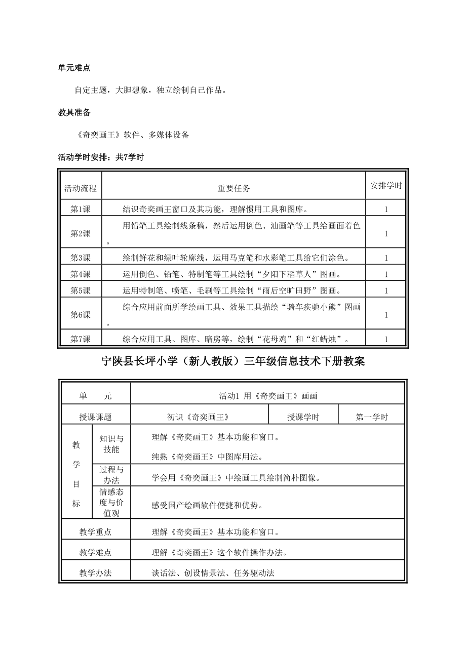 新人教版三年级信息核心技术下册专项计划及教案.doc