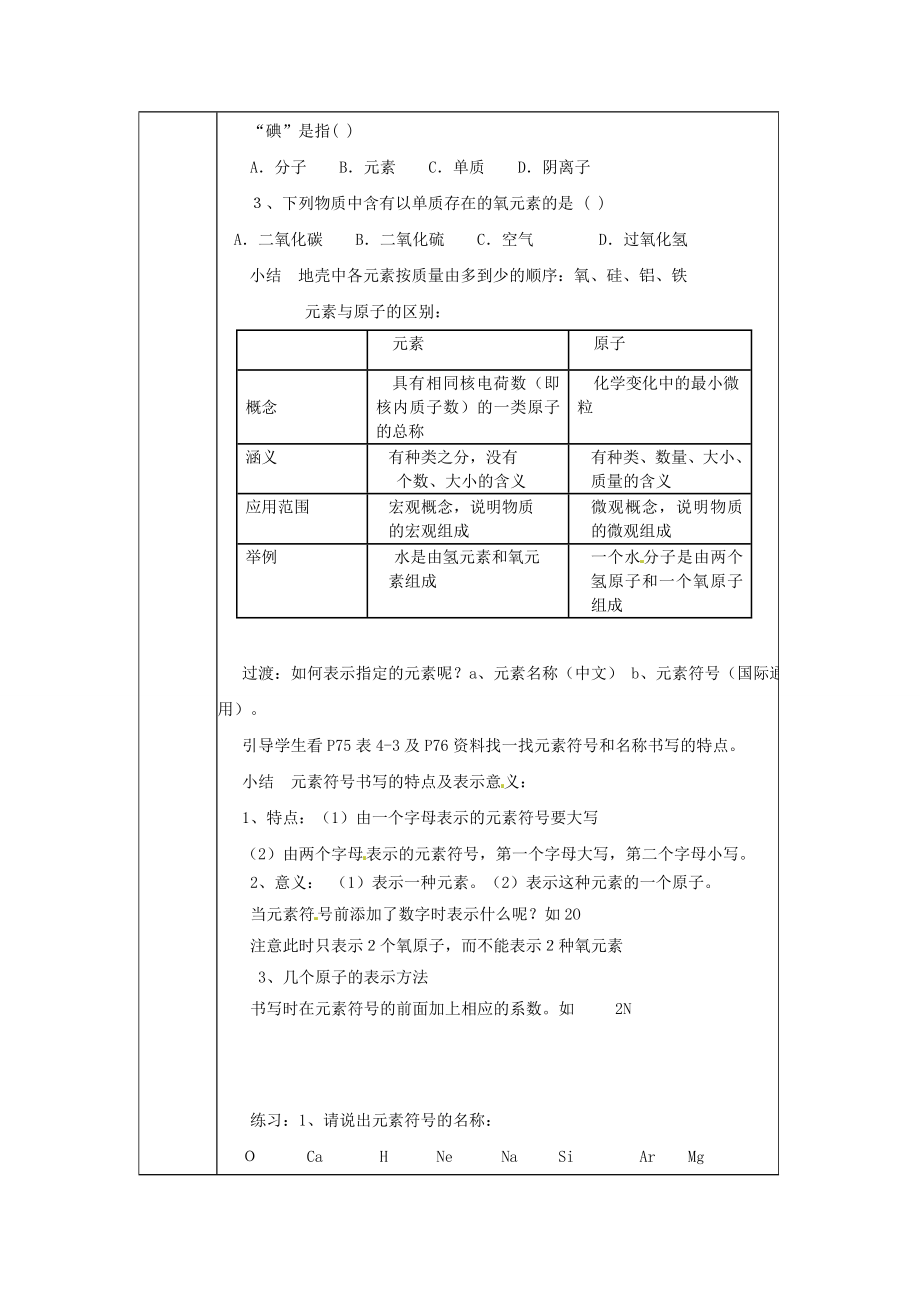 山东省惠州市惠东县梁化中学九年级化学上册4.2元素教案新人教版.doc