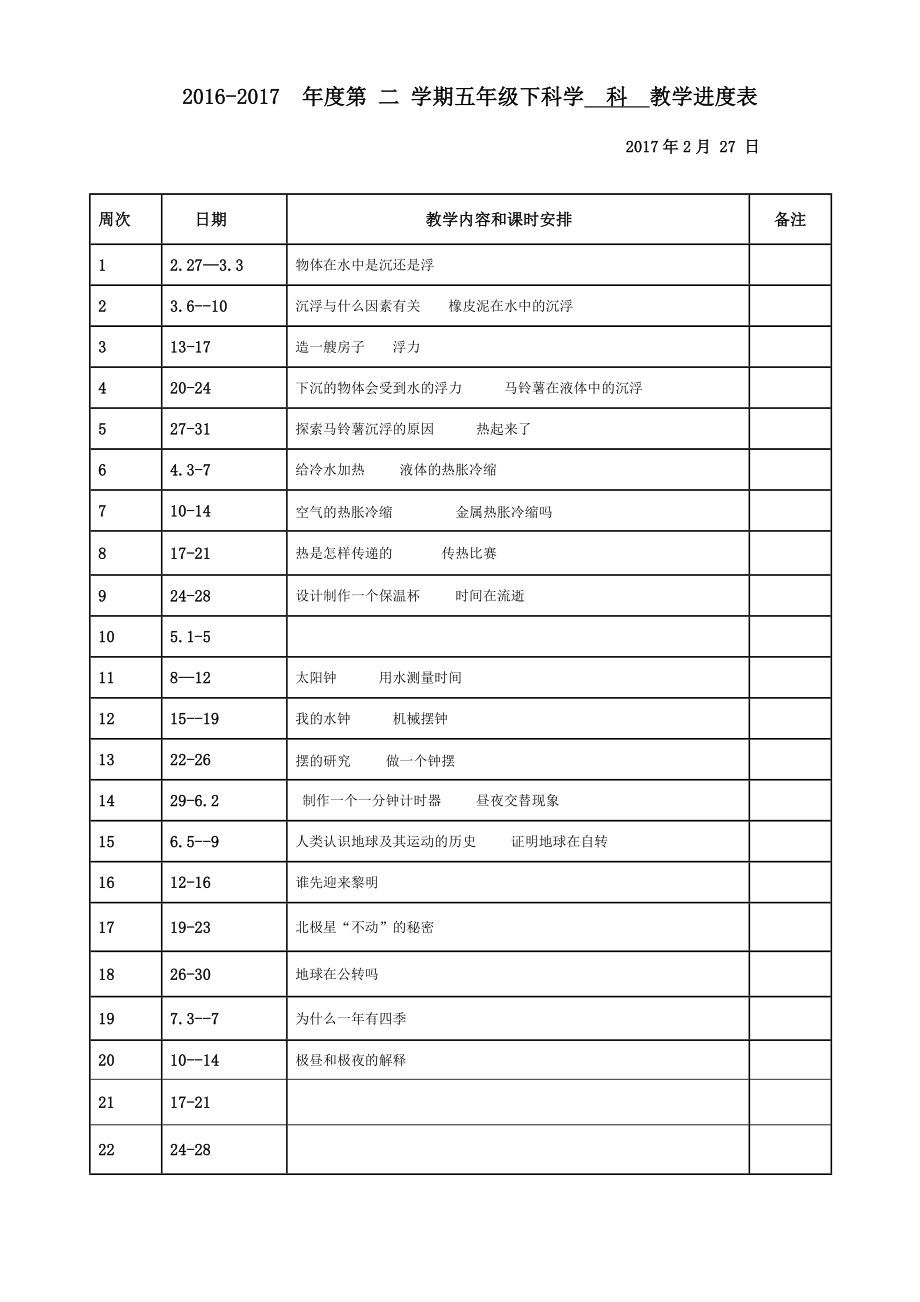 教科版五年级下册科学教案有表格.doc