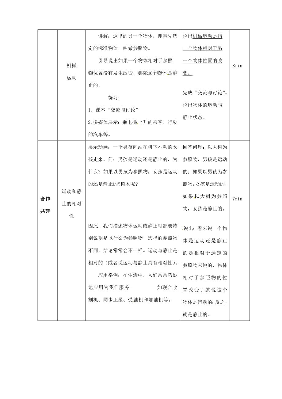 山东省临沭县第三初级中学秋八年级物理《2.1动与静》教案一沪科版.doc