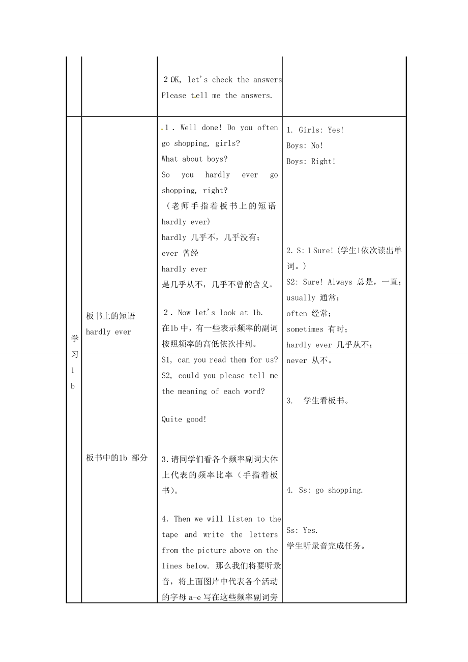 广东省汕头市铜盂中学八年级英语上册《Unit1Howoftendoyourcise》第一课时教案人教新目标版.doc