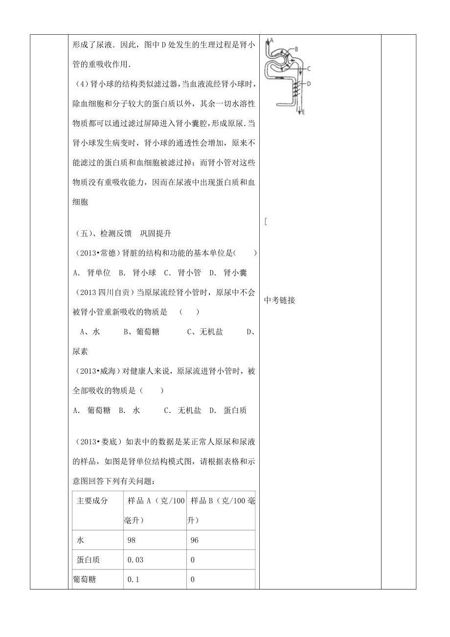 山东省临沂市蒙阴县第四中学七年级生物下册第四单元第五章人体内废物的排出复习教案（新版）新人教版.doc