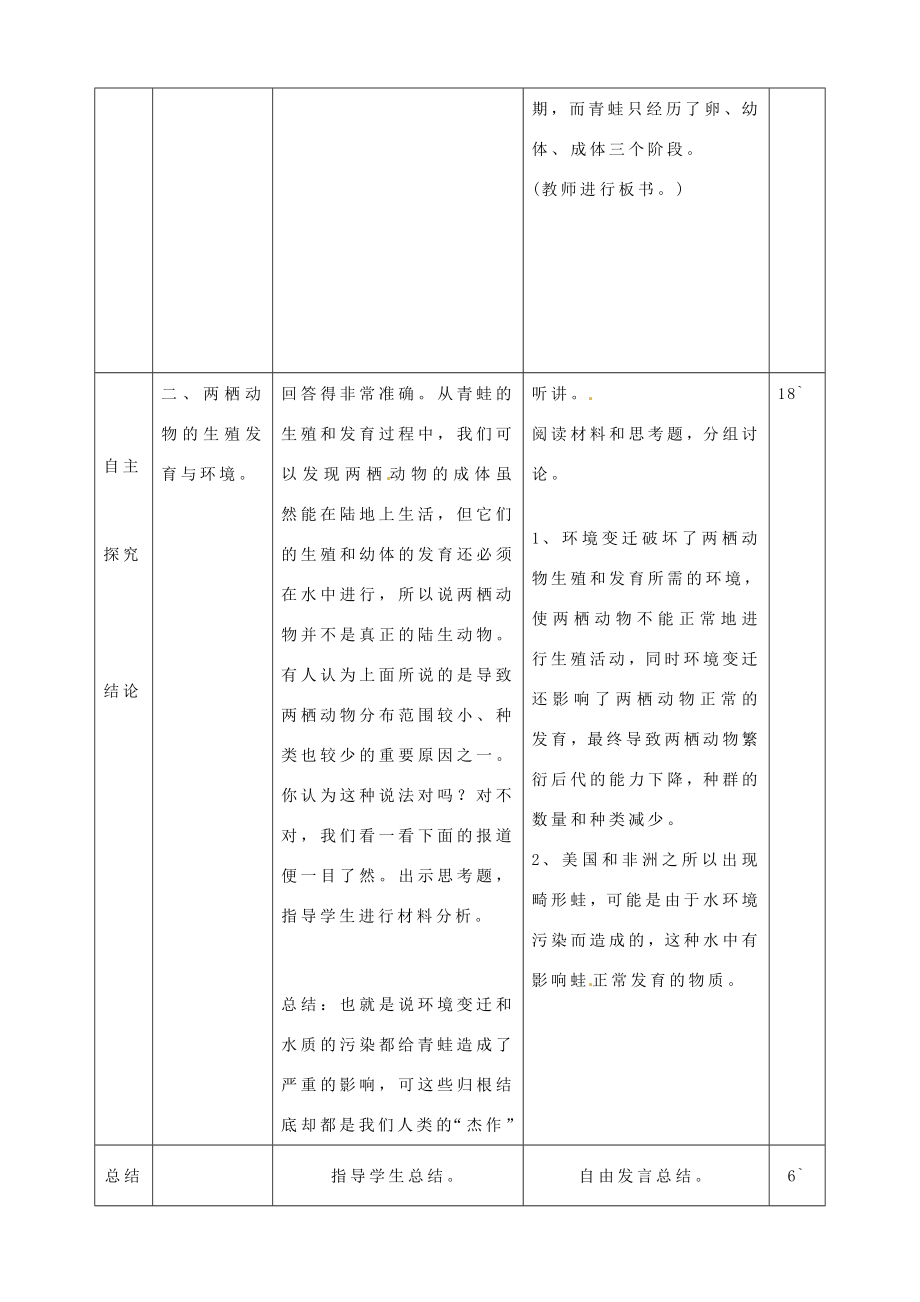 山东省临沭县第三初级中学八年级生物下册两栖动物生殖发育教案新人教版.doc