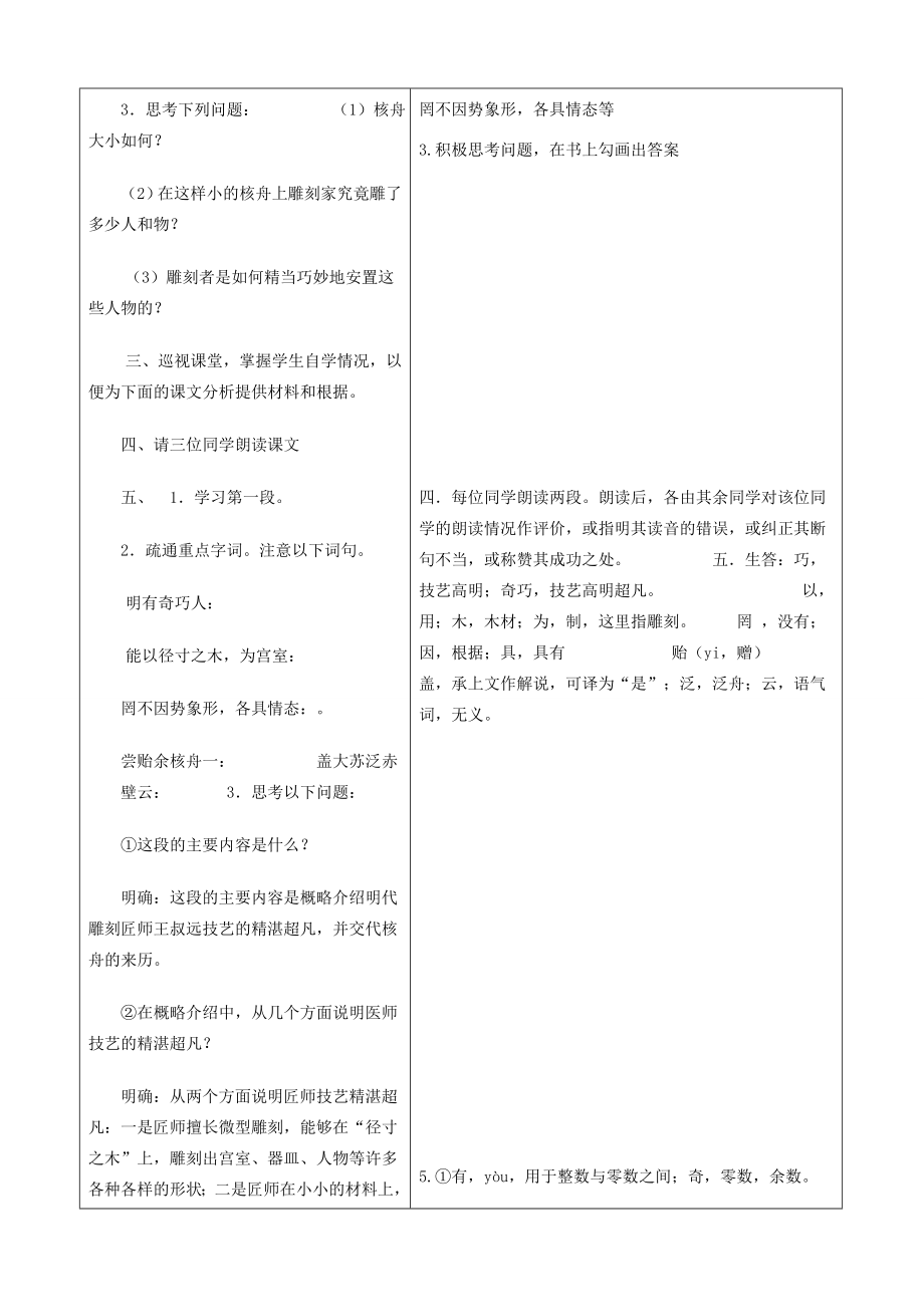 山东省郯城县八年级语文上册《核舟记》教案人教新课标版.doc