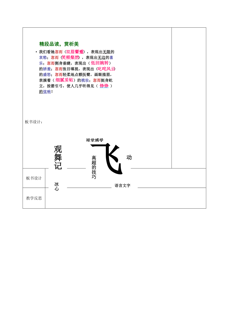 徐州市黄山外国语学校七年级语文下册《观舞记（1）》教案新人教版.doc