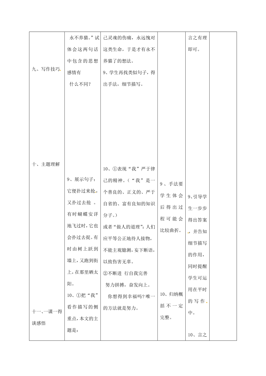 小学七年级语文下册26《猫》教案（新版）新人教版（新版）新人教版初中七年级下册语文教案.doc