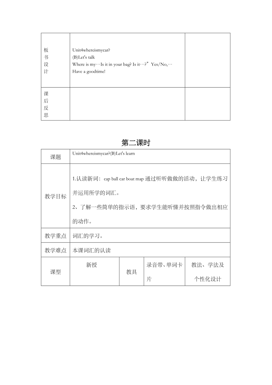 小学人教PEP版英语三年级下册Unit4partB教案1.doc