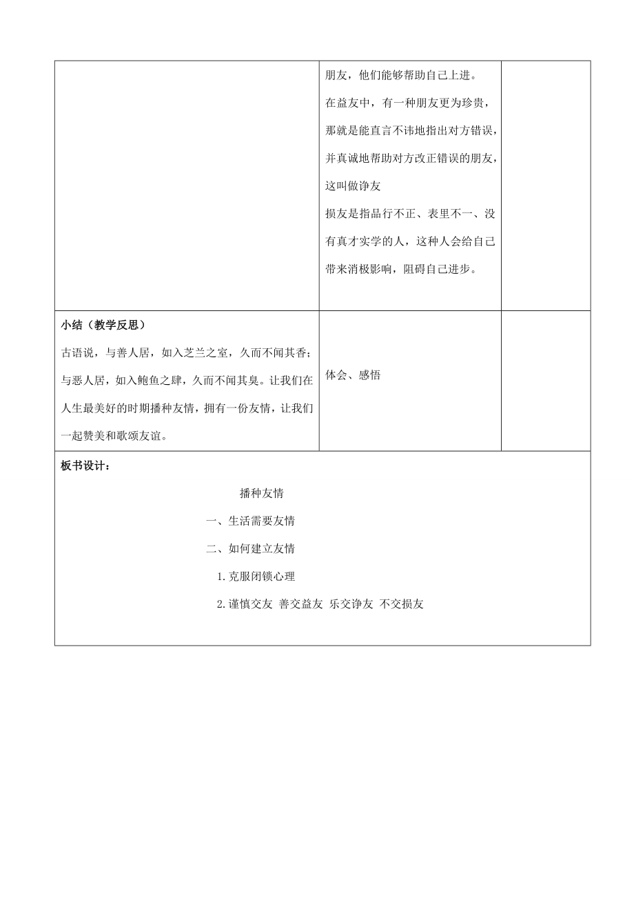 山东省郯城县第三初级中学七年级政治上册《播种友情》教案新人教版.doc