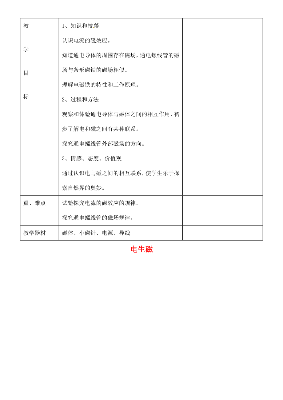 甘肃省永靖县刘家峡中学九年级物理全册电生磁教案（新版）新人教版.doc