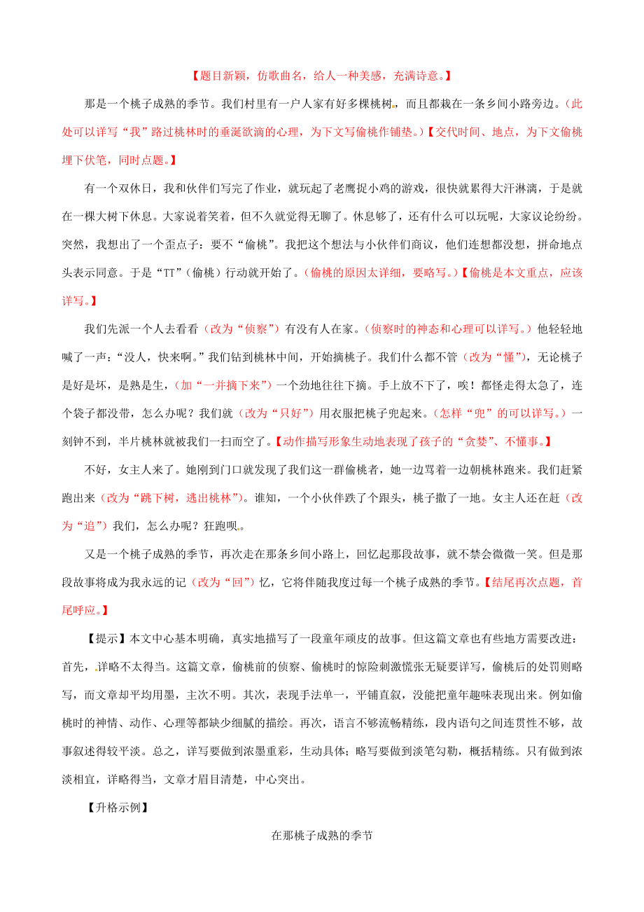 江苏省姜堰市八年级语文《有详有略详略得当》作文教案.doc