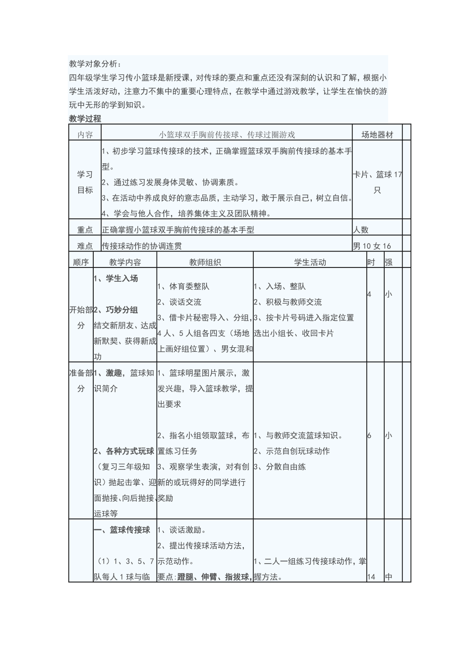 篮球双手胸前传接球教案设计(4).doc