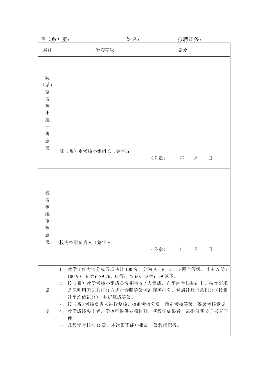 高校教师教学工作考核表.doc