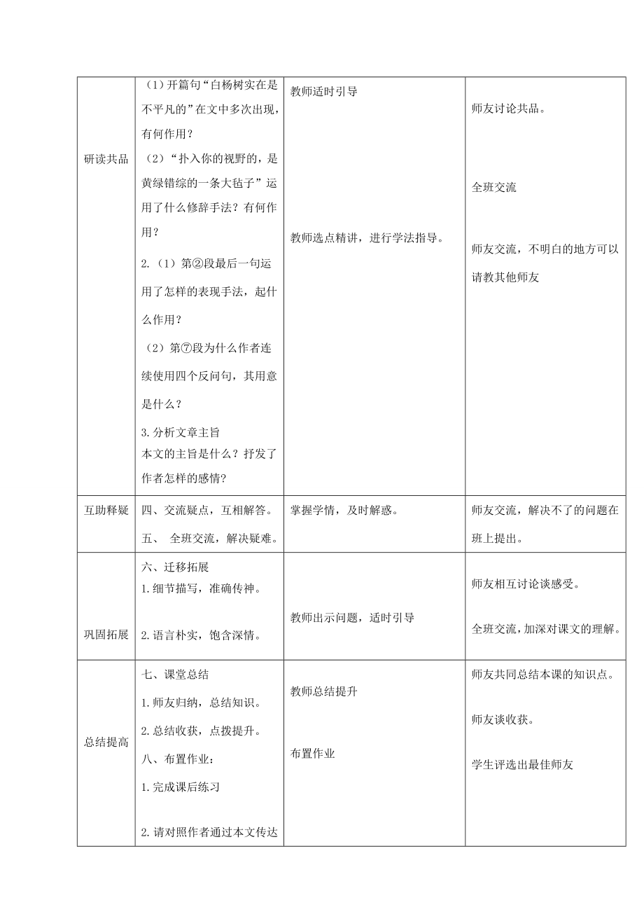 秋八年级语文上册第四单元第14课《白杨礼赞》教案新人教版新人教版初中八年级上册语文教案.doc