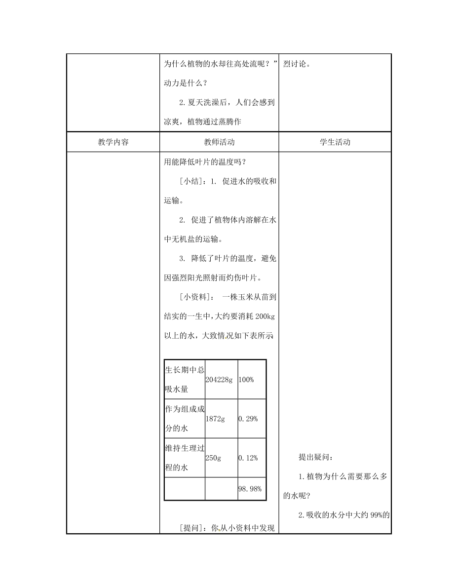 甘肃省白银市会宁县新添回民中学秋七年级生物上册《绿色植物与生物圈的物质循环》教案2新人教版.doc