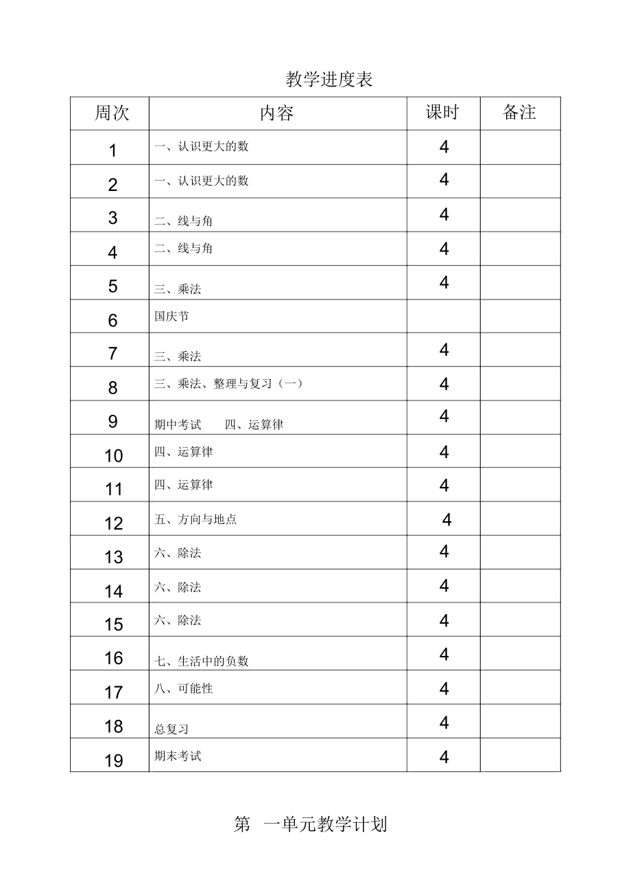 版北师大版四年级上册数学教案全册.doc