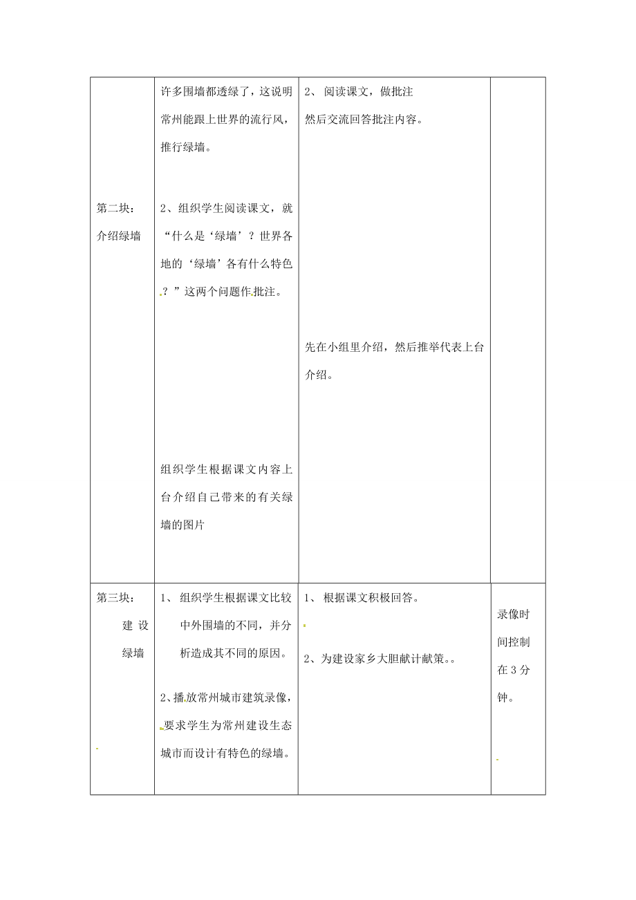 江苏省南通市九年级语文上册《第24课环球城市风行绿墙》教案苏教版.doc