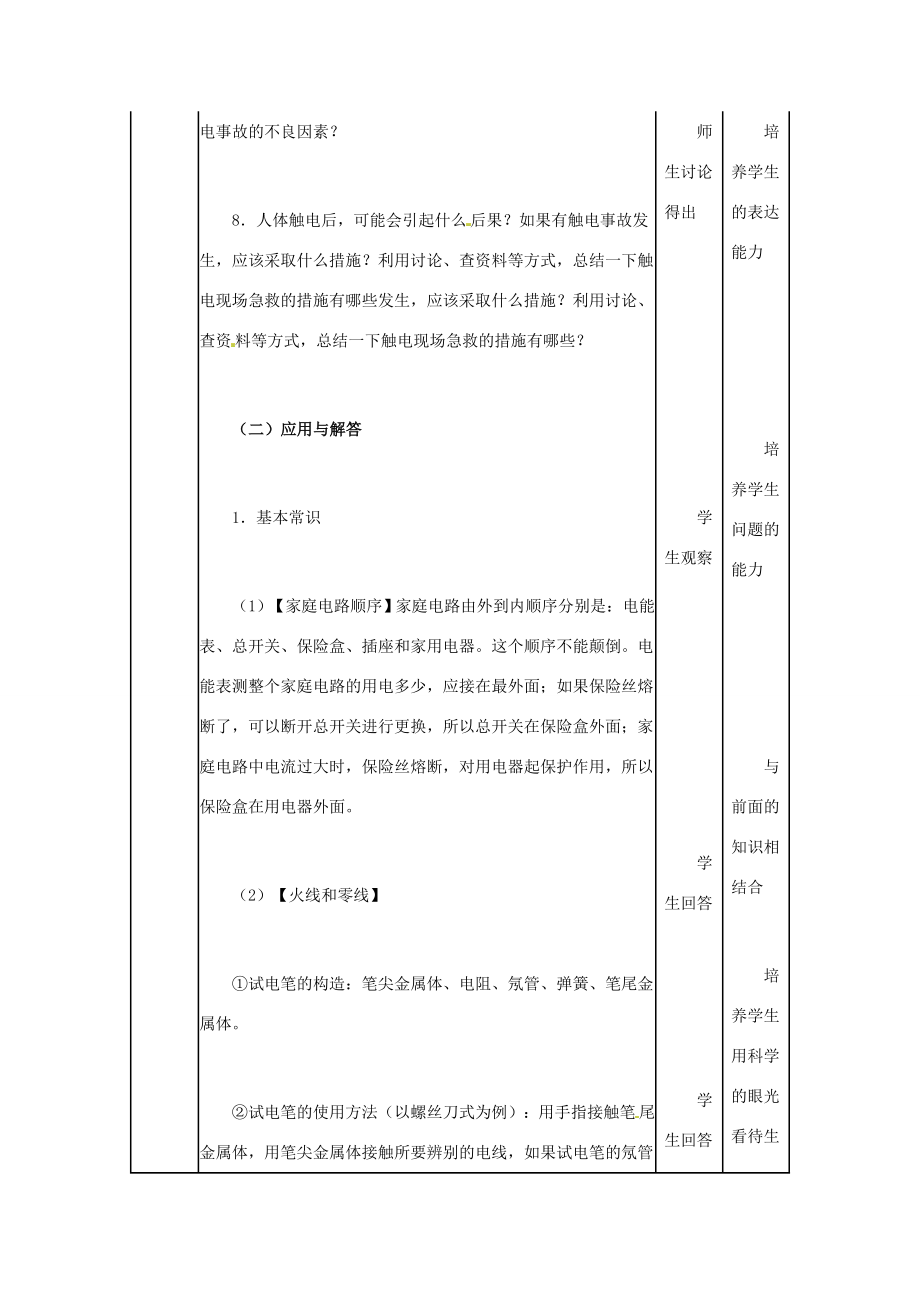 河北省秦皇岛市抚宁县驻操营学区八年级物理下册生活用电常识教案新人教版.doc