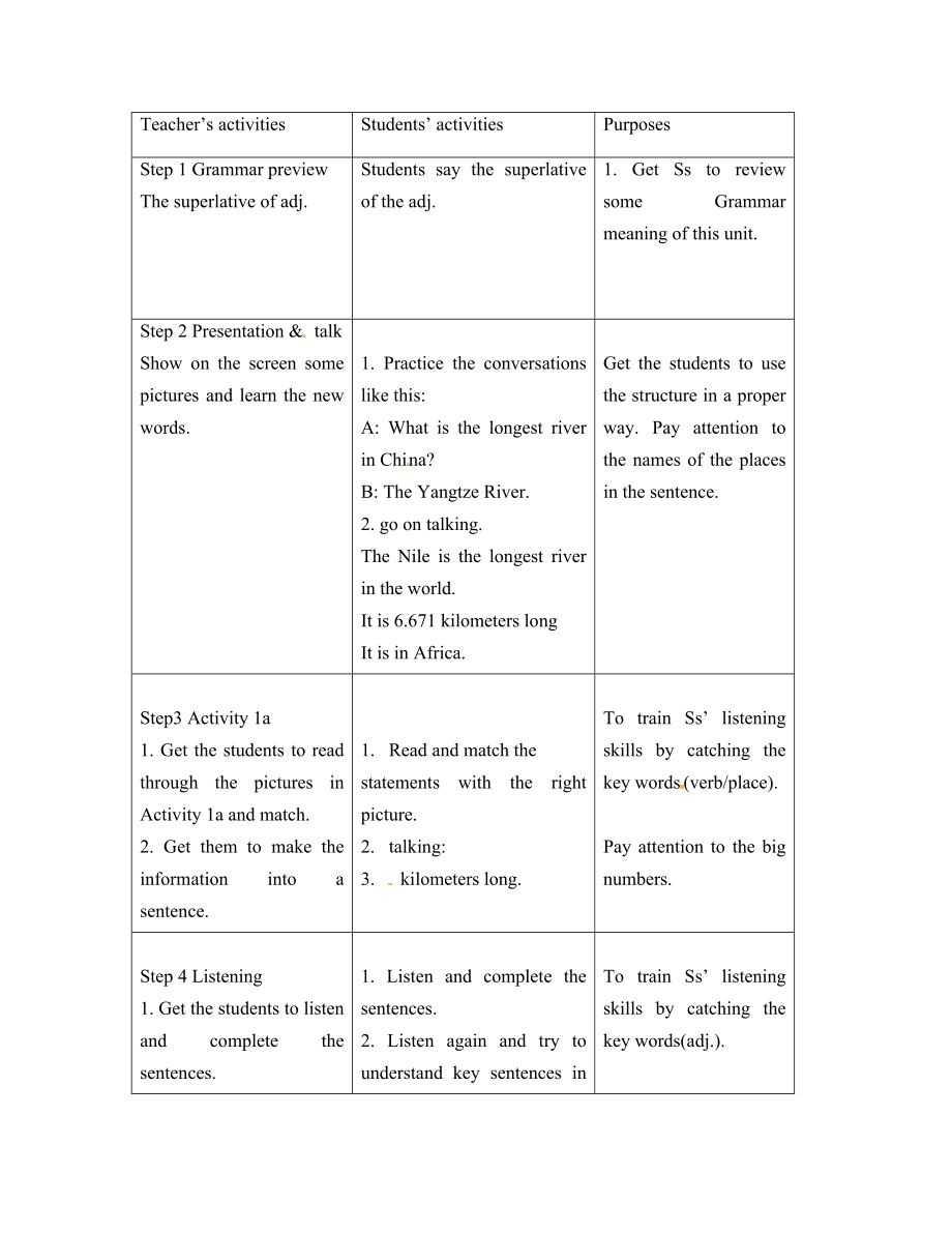 鲁教版五四制英语八年级上册Unit5What’sthehighestmountainintheworld？SectionA1a1c精品教案.doc