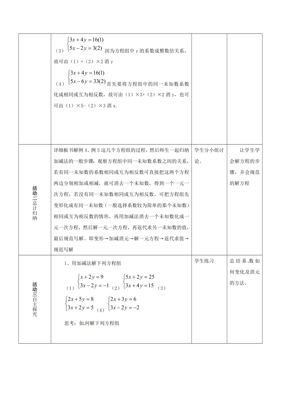 河北省石家庄市井陉矿区贾庄镇学区七年级数学下册6.2二元一次方程组的解法（第3课时）教案（新版）冀教版（新版）冀教版初中七年级下册数学教案.doc