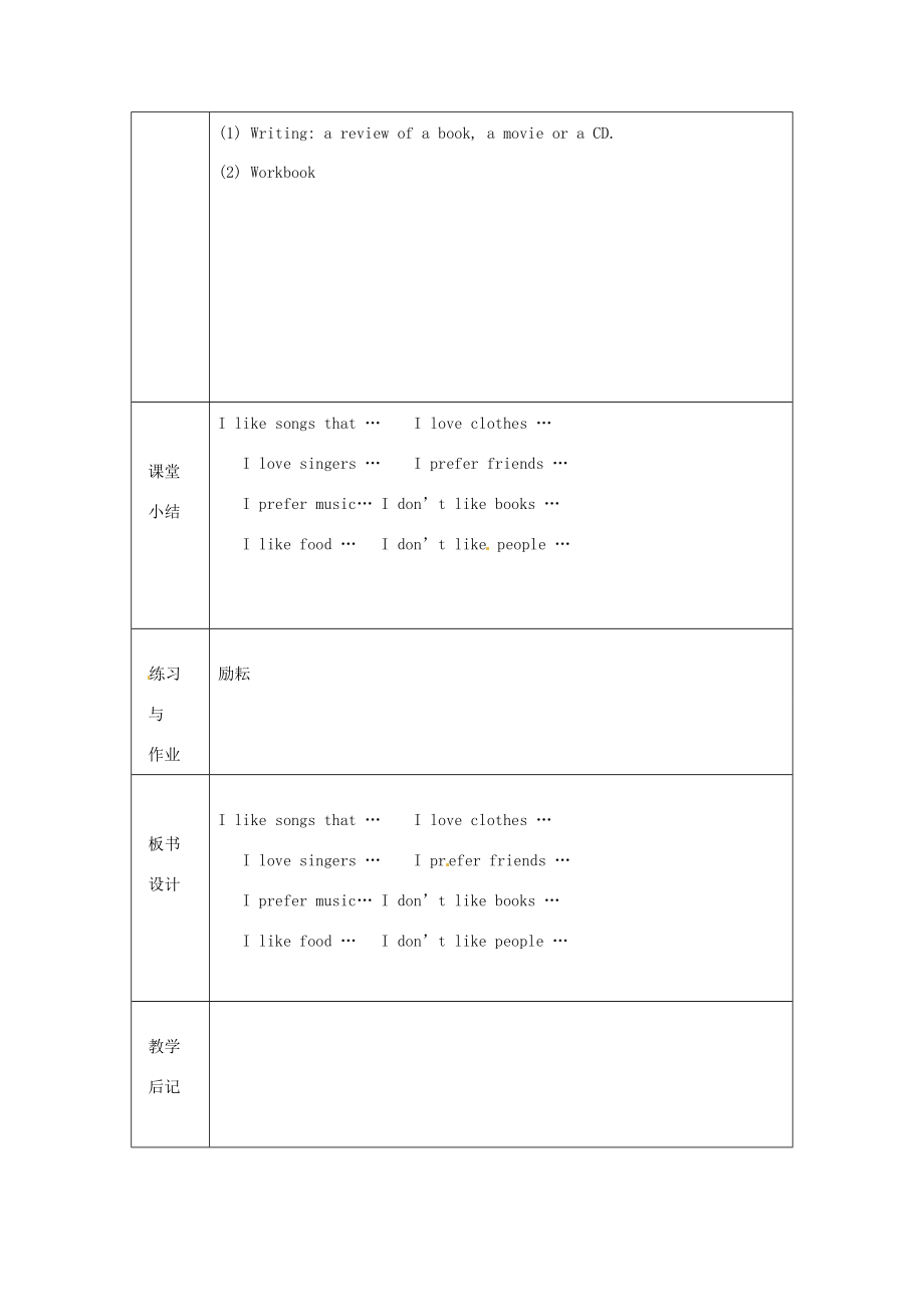 浙江省绍兴县杨汛桥镇中学九年级英语Unit6《IlikemusicthatIcandanceto》教案（2）人教新目标版.doc