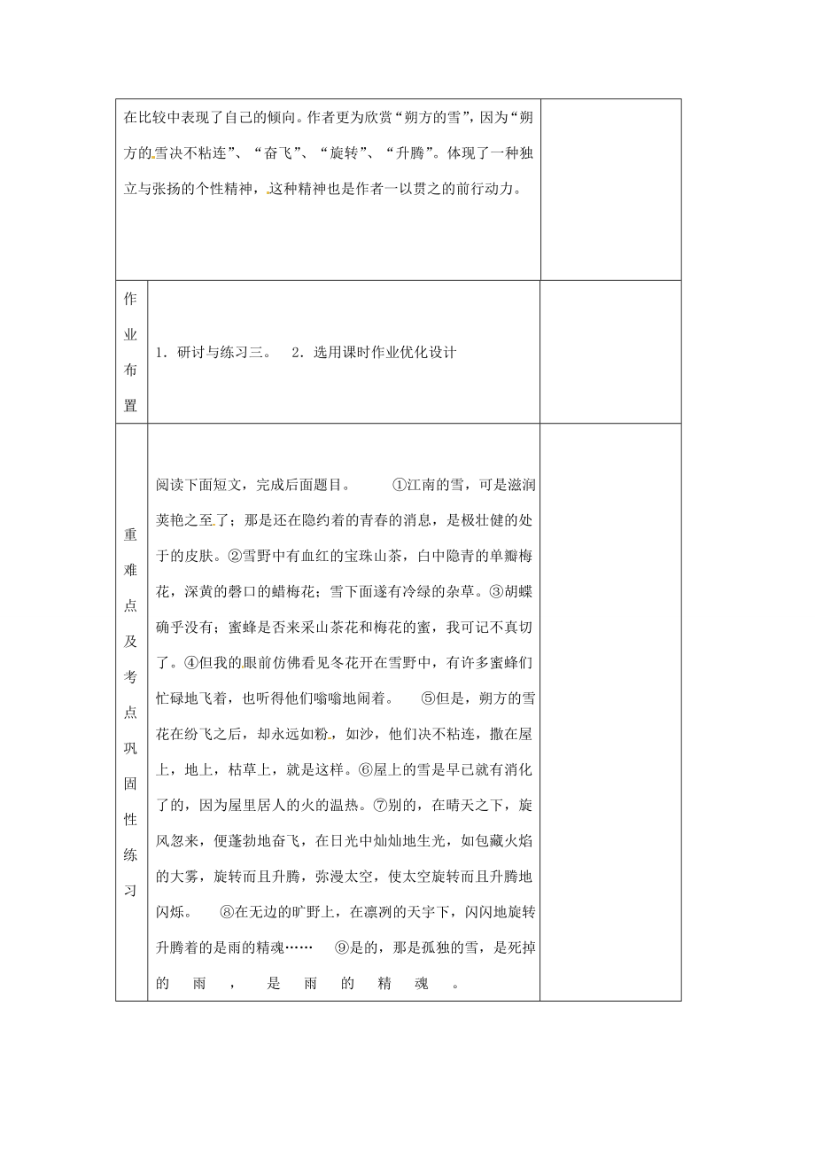 河南省洛阳市下峪镇初级中学八年级语文下册《雪》第2课时教案新人教版.doc