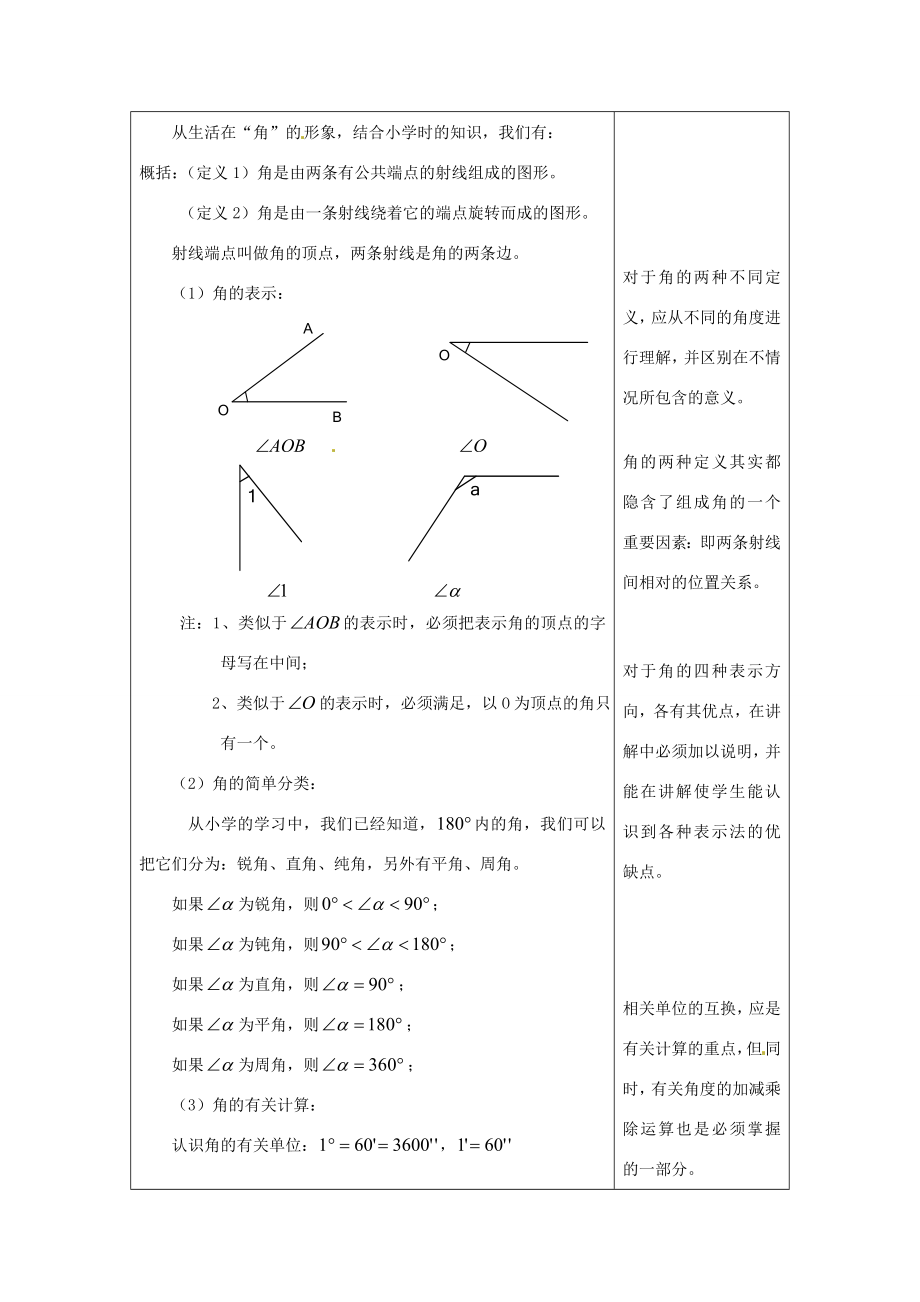 河南省洛阳市下峪镇初级中学七年级数学《角》教案.doc