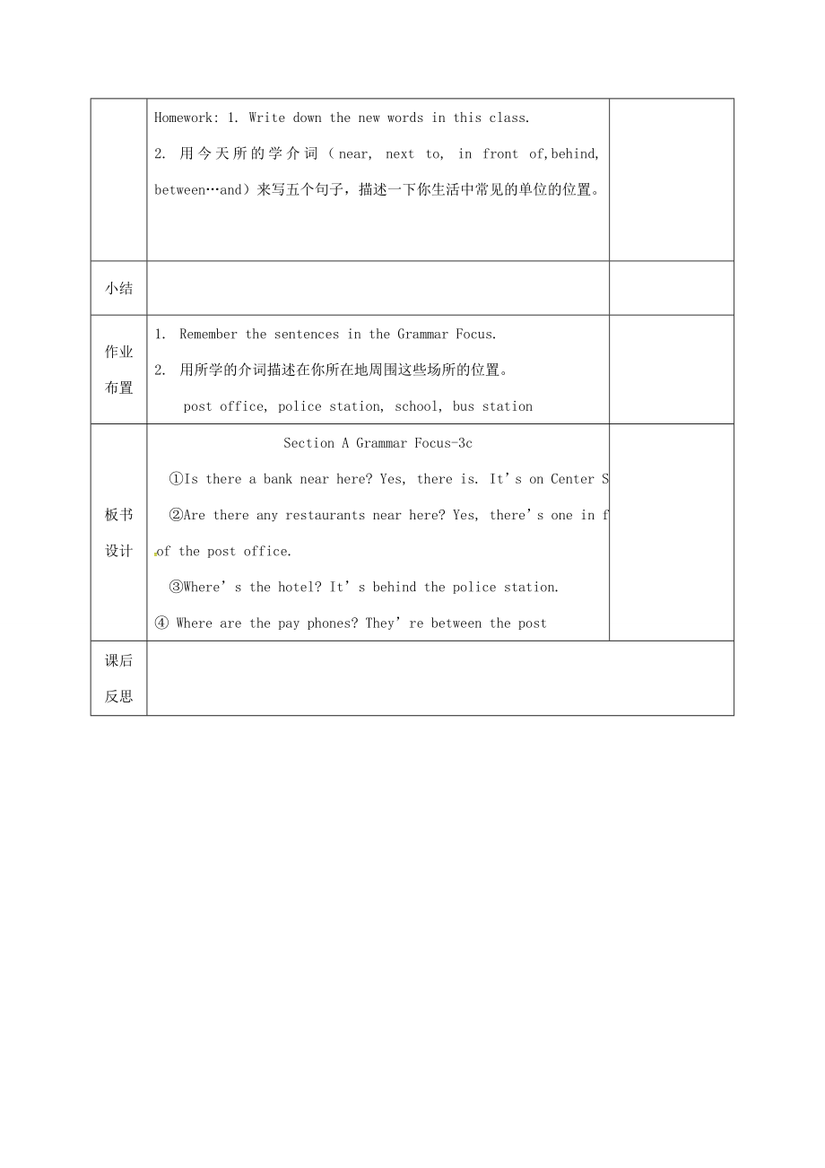 河北省邯郸市肥乡县七年级英语下册Unit8Isthereapostofficenearhere（第1课时）SectionA（1a2d）教案（新版）人教新目标版（新版）人教新目标版初中七年级下册英语教案