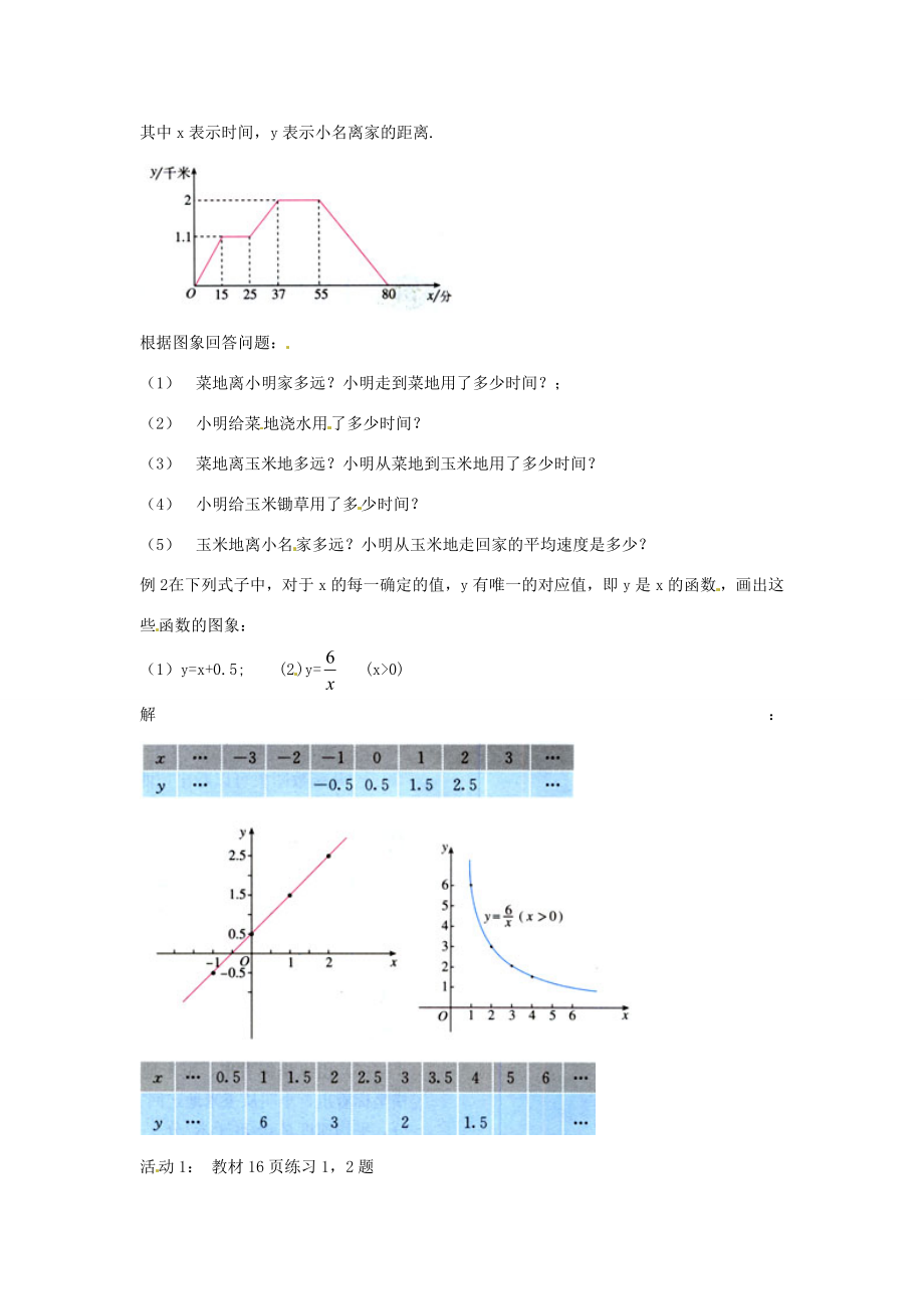 湖北省鄂州市葛店中学八年级数学上册11.1.3函数图象（一）教案新人教版.doc