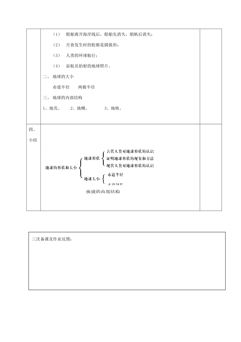 浙江省绍兴市诸暨市店口镇七年级科学上册3.1地球的形状和内部结构教案（新版）浙教版（新版）浙教版初中七年级上册自然科学教案.doc