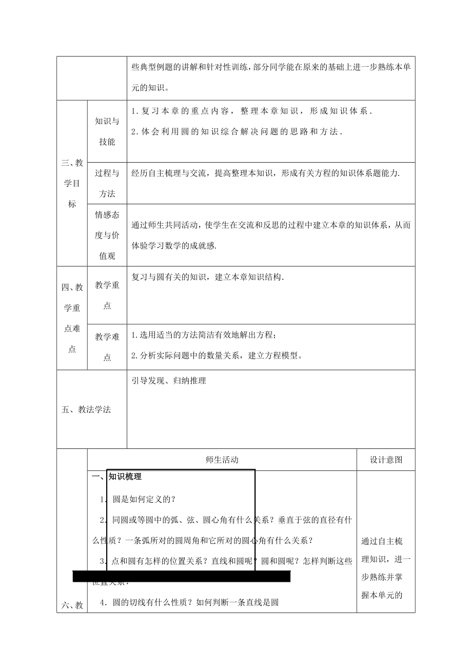 陕西省石泉县九年级数学上册24圆小结教案（新版）新人教版（新版）新人教版初中九年级上册数学教案.doc